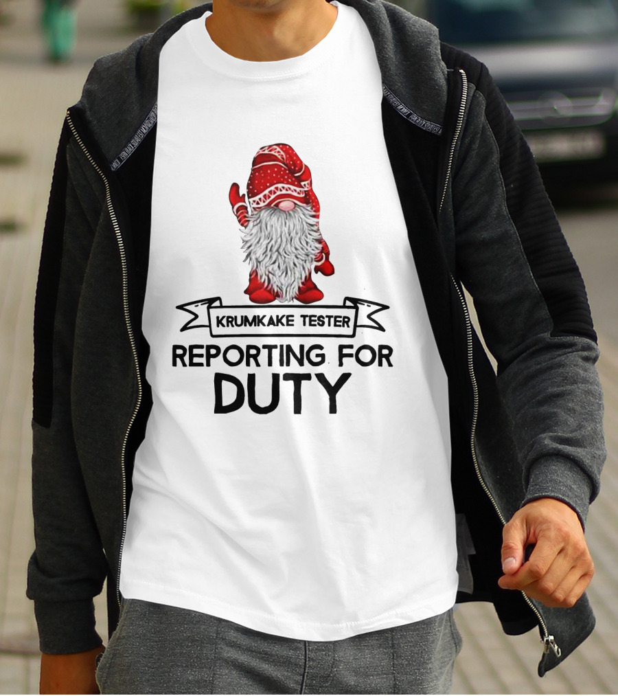 Krumkake Tester Reporting For Duty Christmas Gnome Festive Red Hat T-Shirt