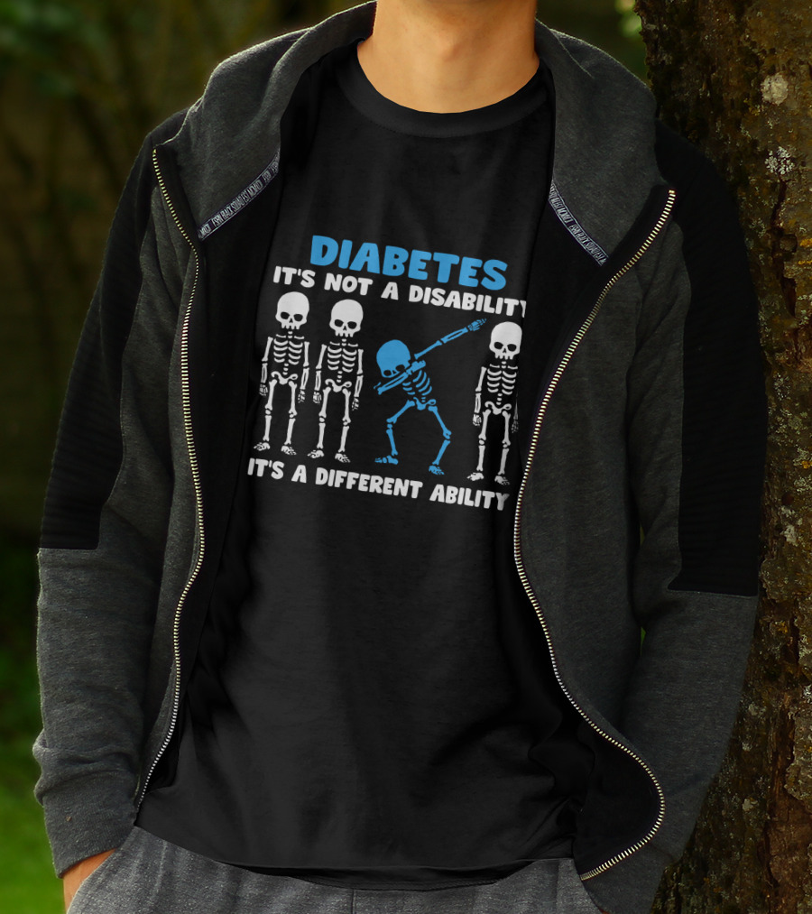 Diabetes It's Not A Disability It's A Different Ability Dabbing Skeleton T-Shirt