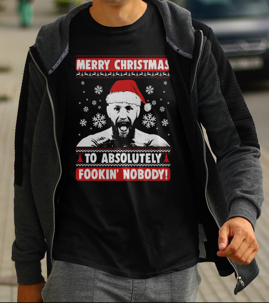 Merry Christmas To Absolutely Fookin' Nobody Santa Hat And Snowflakes T-Shirt