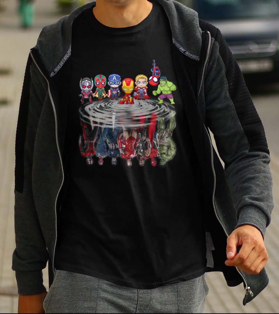 Chibi Avengers Reflection Iron Man Captain America Hulk Spider-Man Thor Vision Ant-Man T-Shirt