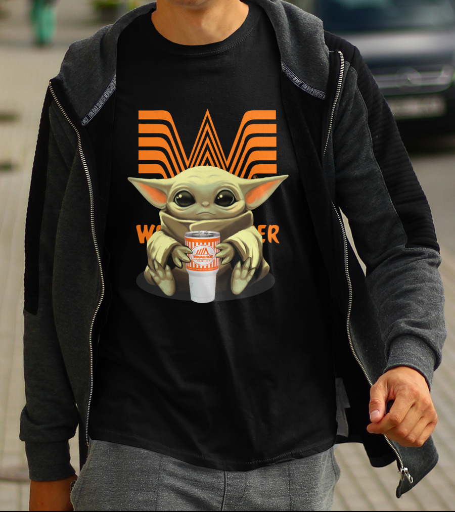 Baby Yoda Holding Whataburger Cup With Iconic Whataburger T-Shirt