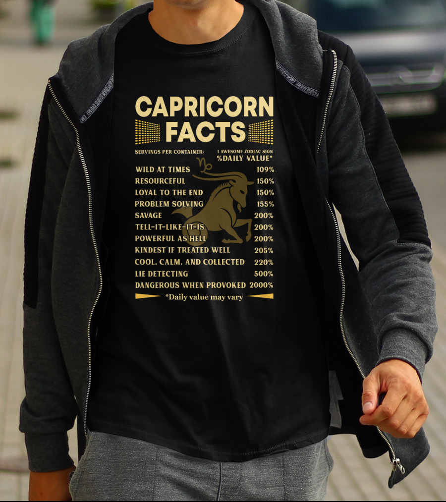 Capricorn Facts Wild Resourceful Loyal Problem Solving Powerful Cool Calm Collected Lie Detecting Dangerous T-Shirt