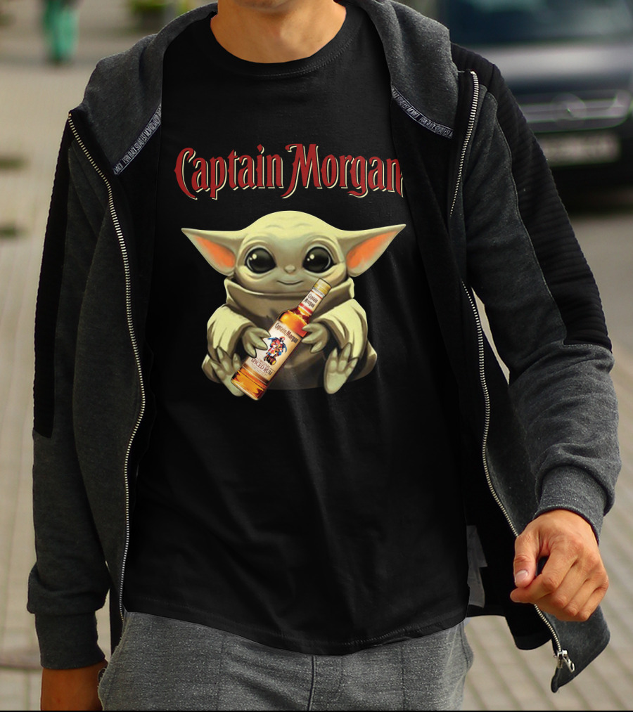 Captain Morgan Baby Yoda Holding Rum Bottle T-Shirt