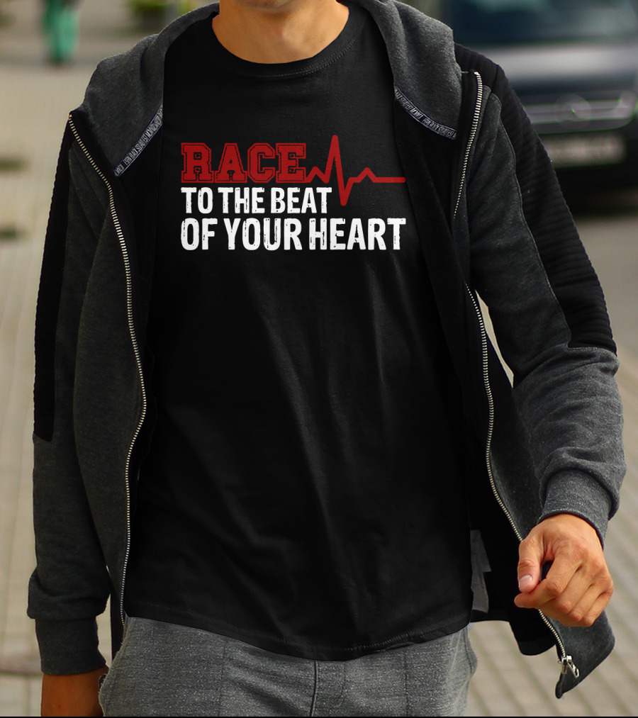 Race To The Beat Of Your Heart EKG Pulse Graphic Racing T-Shirt