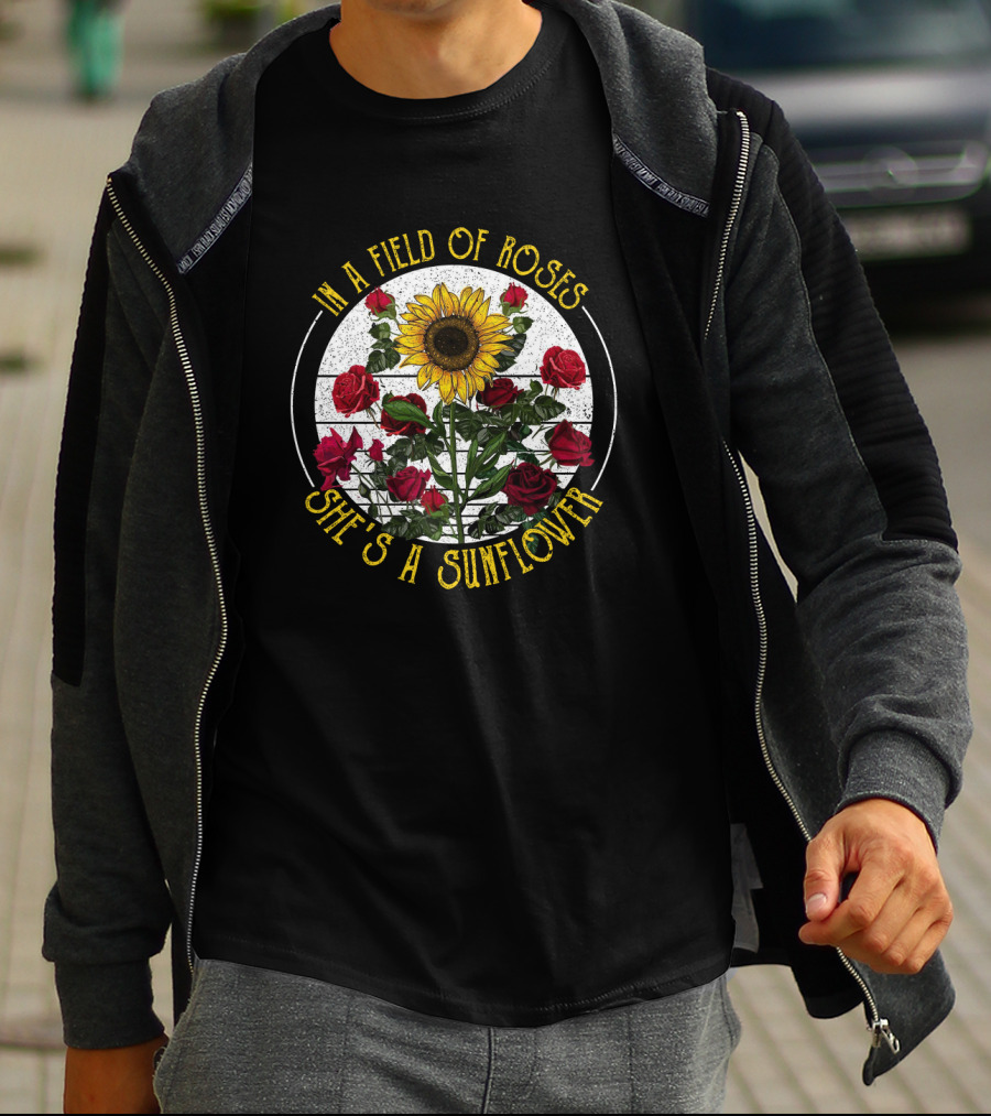 In A Field Of Roses She's A Sunflower Floral Contrast T-Shirt