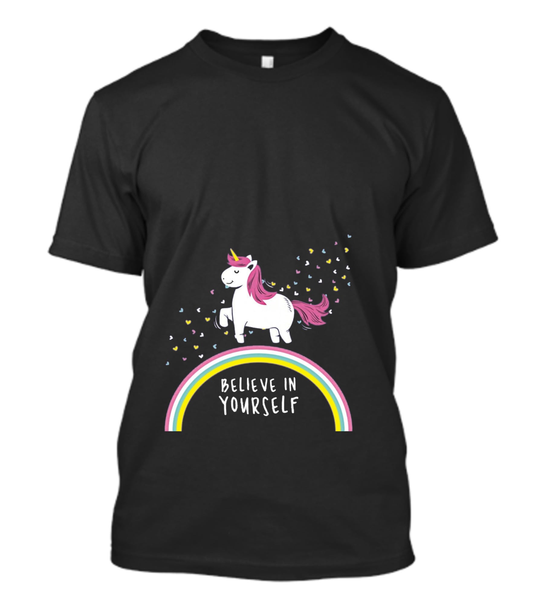 Believe In Yourself Cute Unicorn Rainbow Hearts T-Shirt