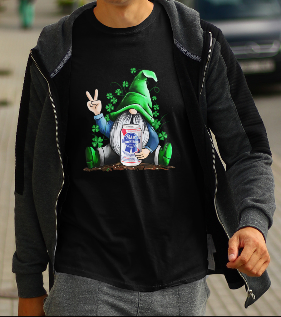 Pabst Blue Ribbon Irish Gnome St Patrick's Day Shamrocks T-Shirt