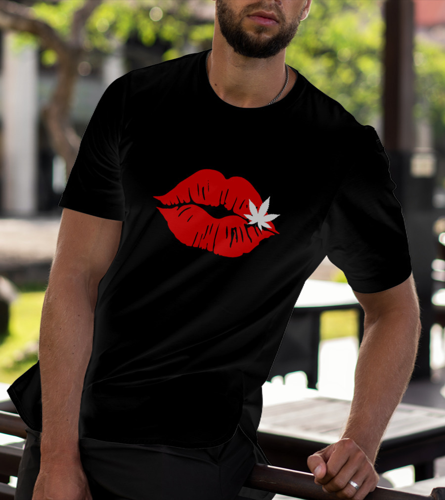 Red Lips Cannabis Weed Leaf T-Shirt