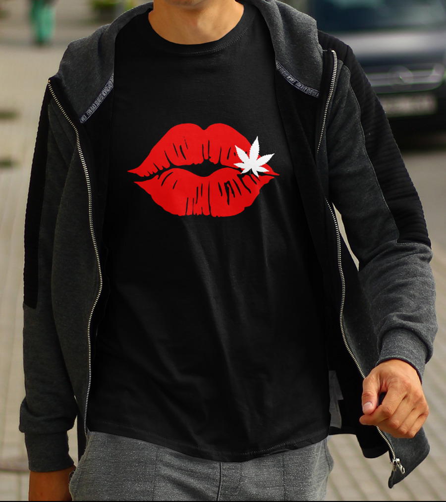 Red Lips Cannabis Weed Leaf T-Shirt
