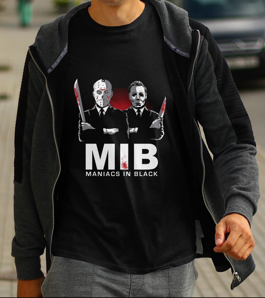 MIB Maniacs In Black Jason Voorhees Michael Myers Horror Crossover T-Shirt