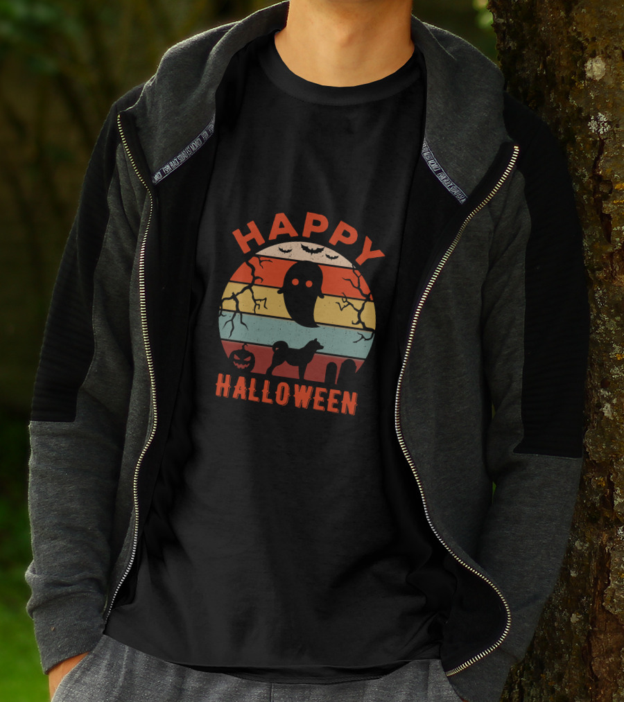 Happy Halloween Akita Ghost Pumpkin T-Shirt