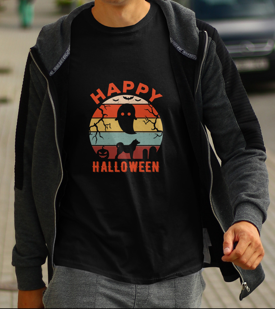 Happy Halloween Akita Ghost Pumpkin T-Shirt