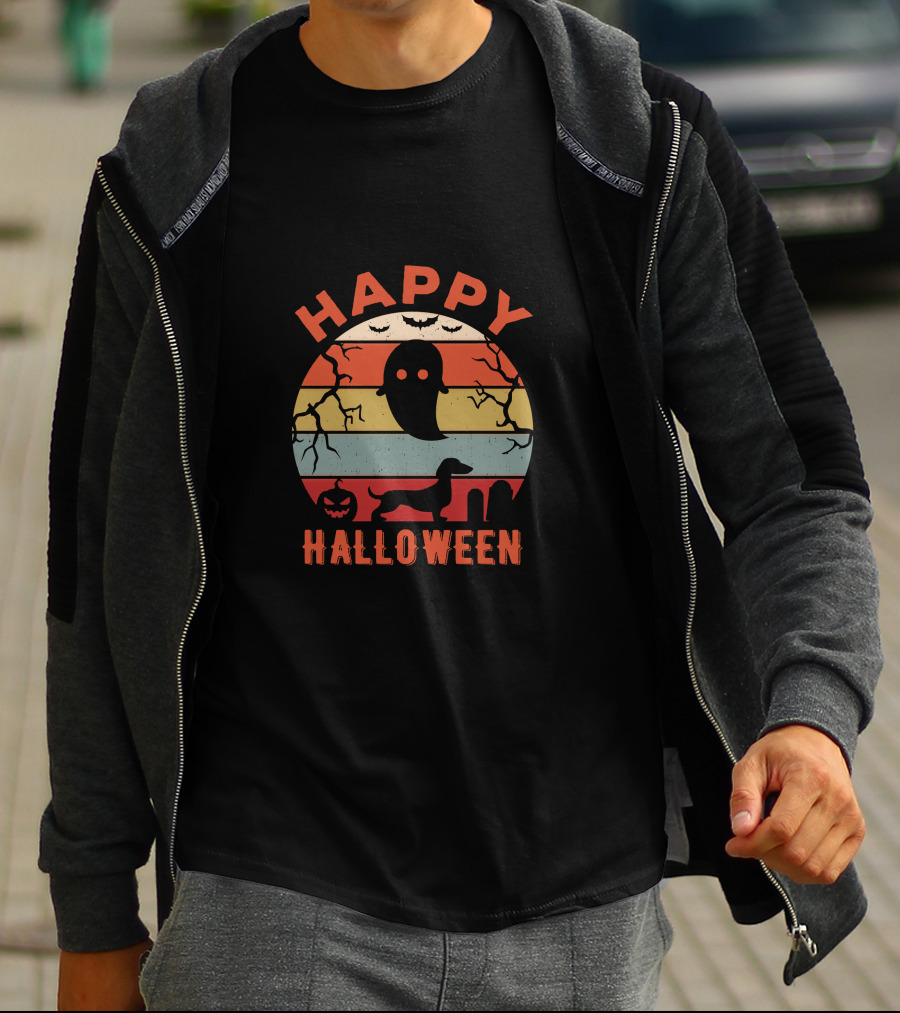 Happy Halloween Dachshund Ghost Pumpkin T-Shirt