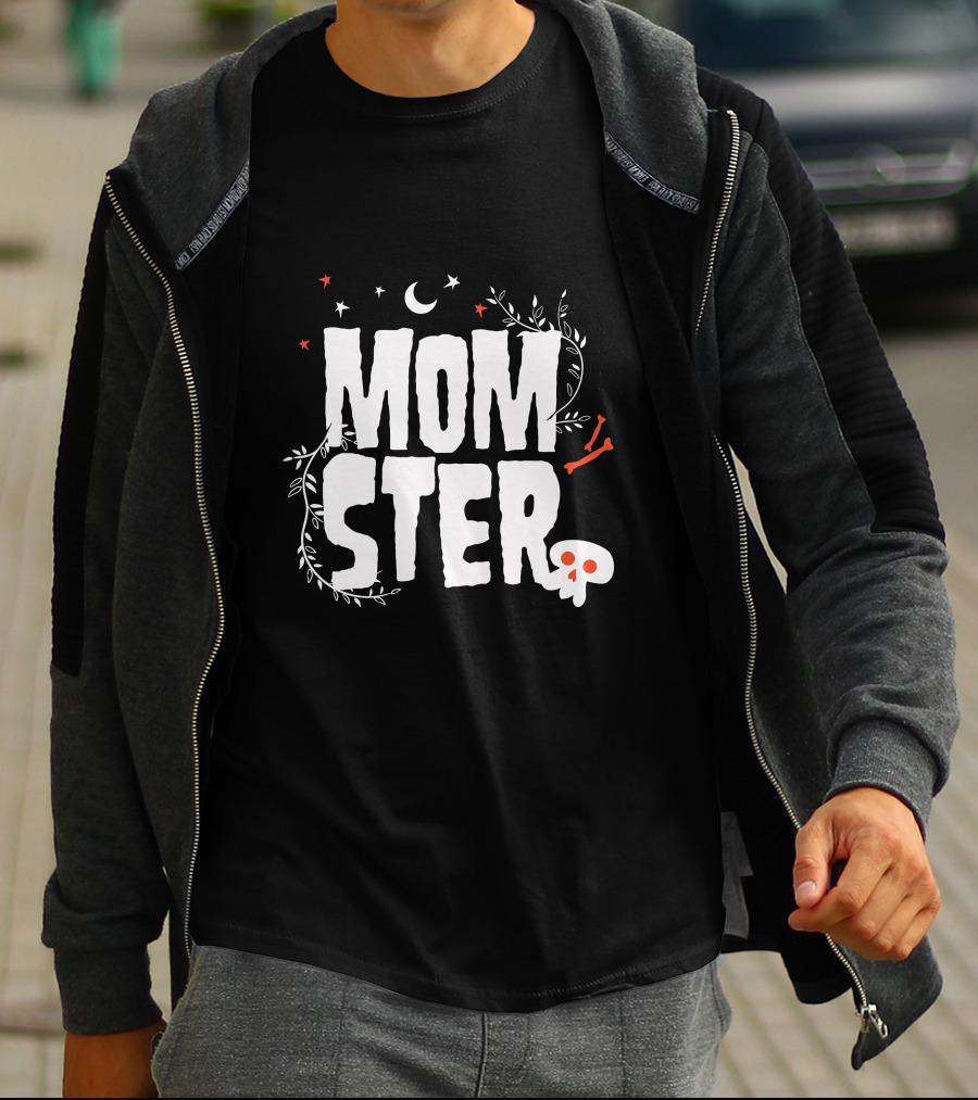 MOMSTER Halloween Mother Monster With Skull Moon And Stars T-Shirt