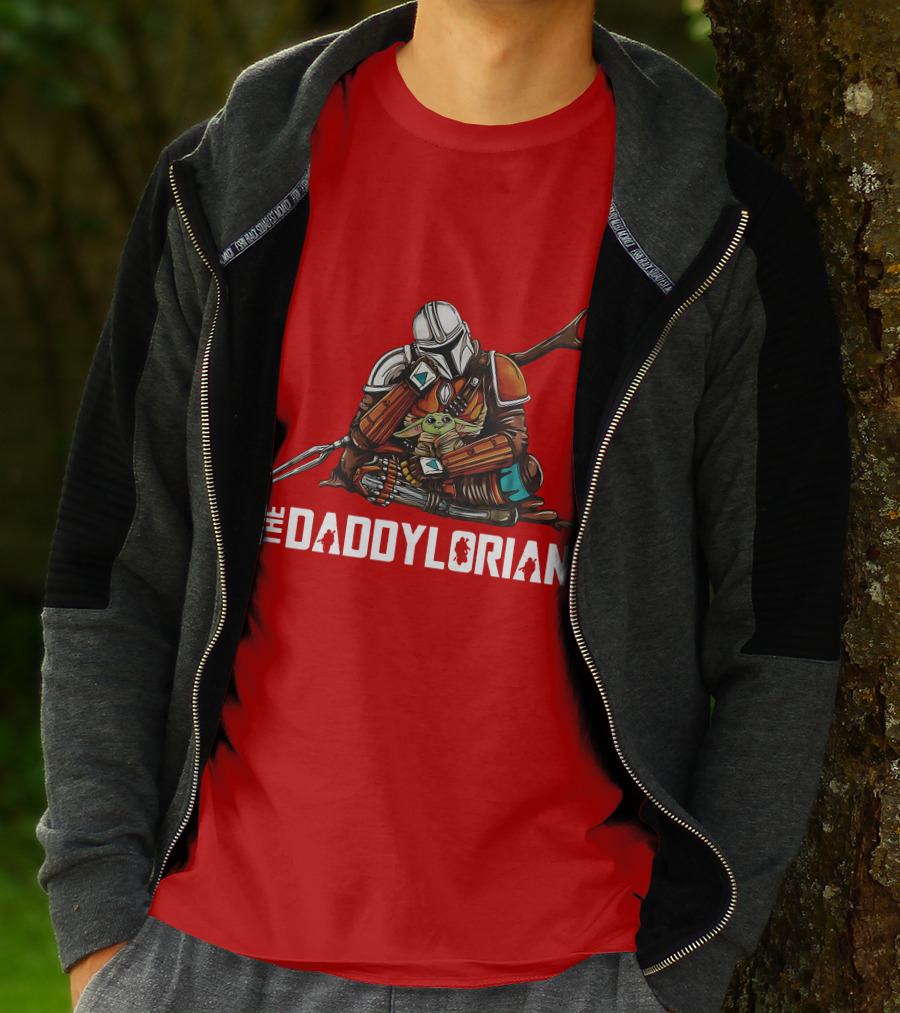 The Daddy Lorian Star Wars Mandalorian With Baby Yoda Grogu Hugging T-Shirt