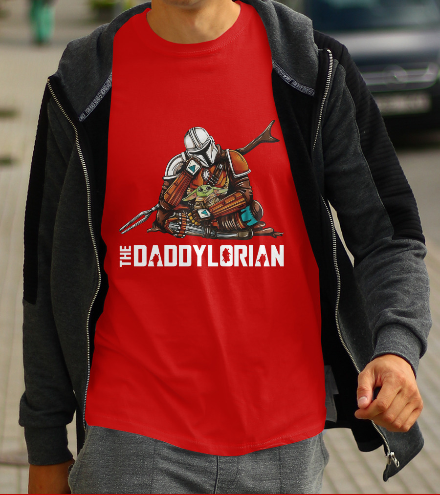 The Daddy Lorian Star Wars Mandalorian With Baby Yoda Grogu Hugging T-Shirt