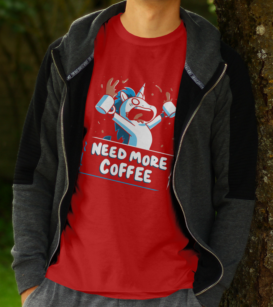 Need More Coffee Unicorn With Empty Mugs T-Shirt