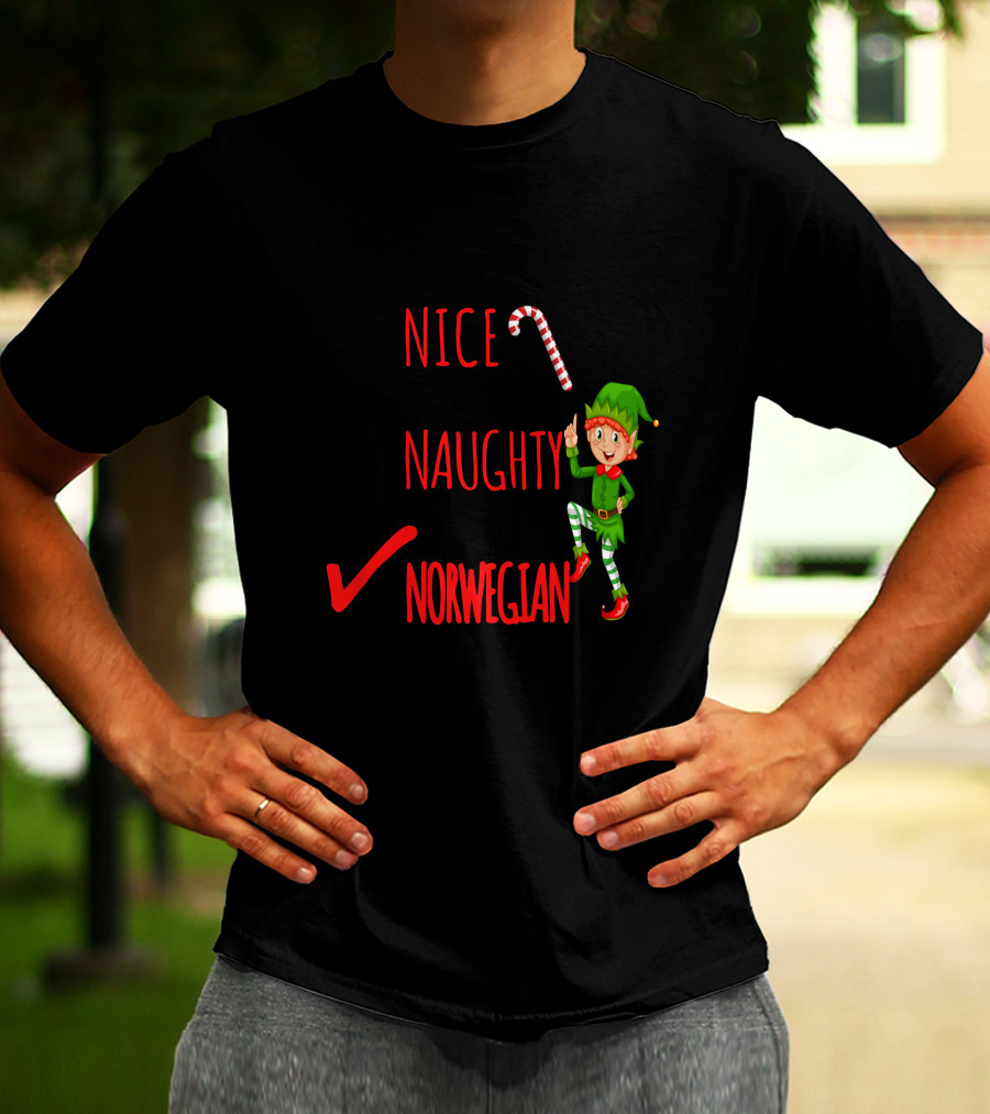 Nice Naughty Norwegian Elf Christmas Checklist T-Shirt