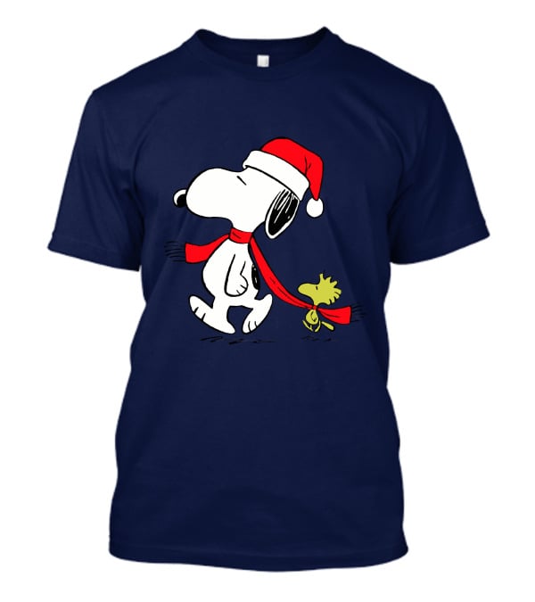 Snoopy Santa Hat And Woodstock Christmas Peanuts Scarf T-Shirt