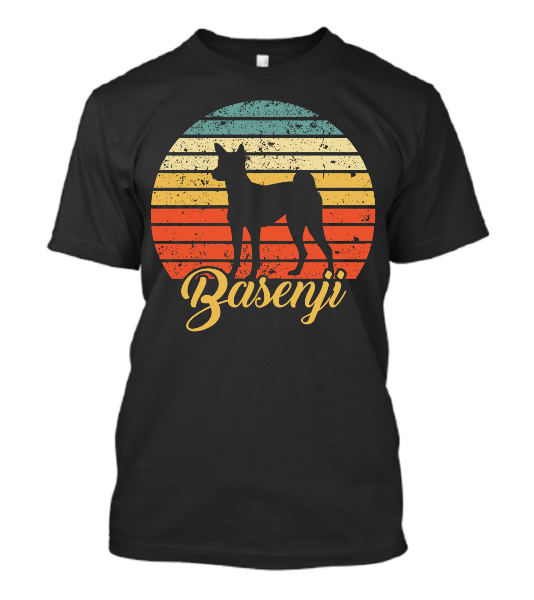 Vintage Basenji Silhouette Retro Striped Circle T-Shirt