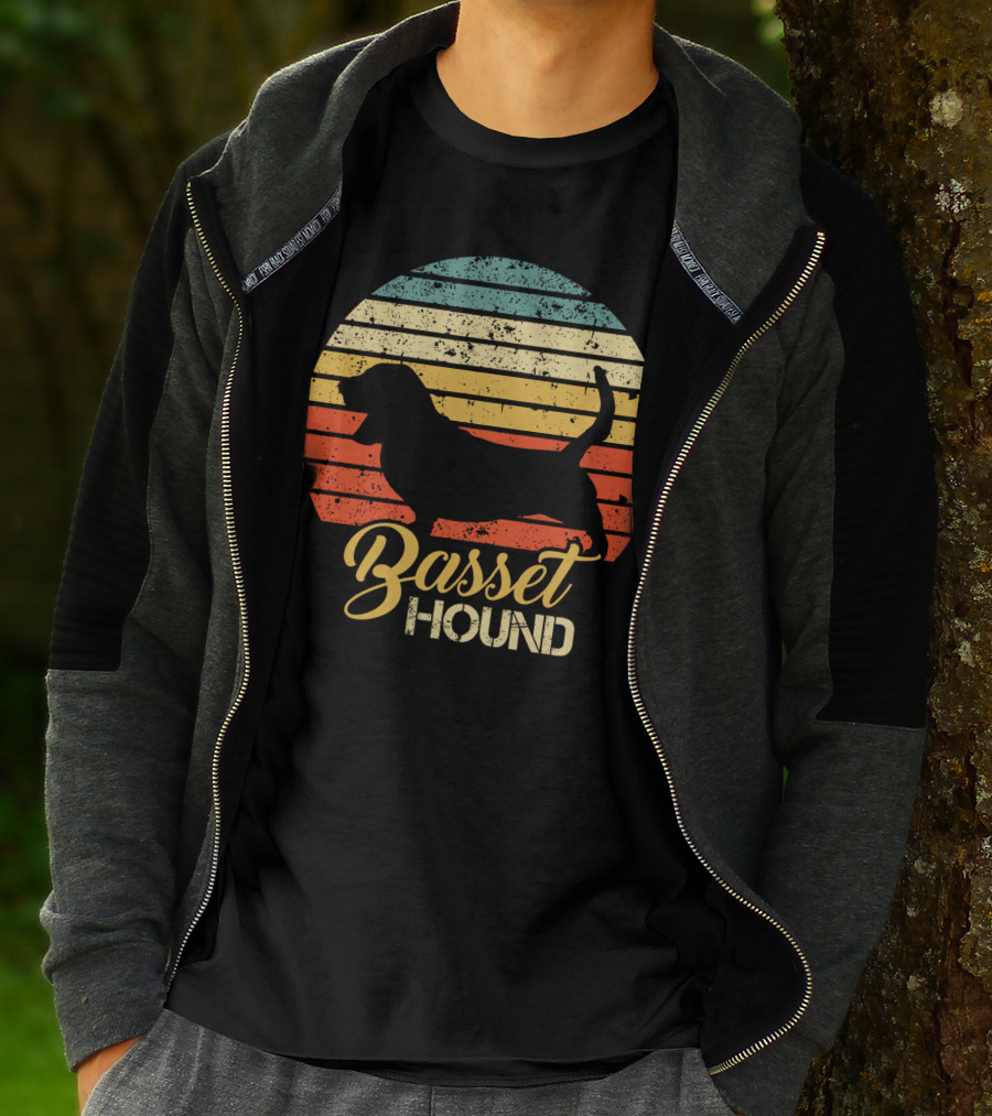 Retro Basset Hound Silhouette In Vintage Sunset T-Shirt