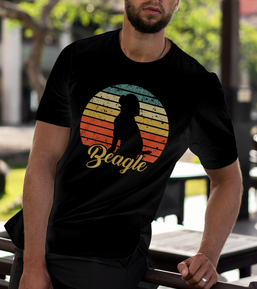 Vintage Beagle Silhouette With Retro Sunset Stripes T-Shirt