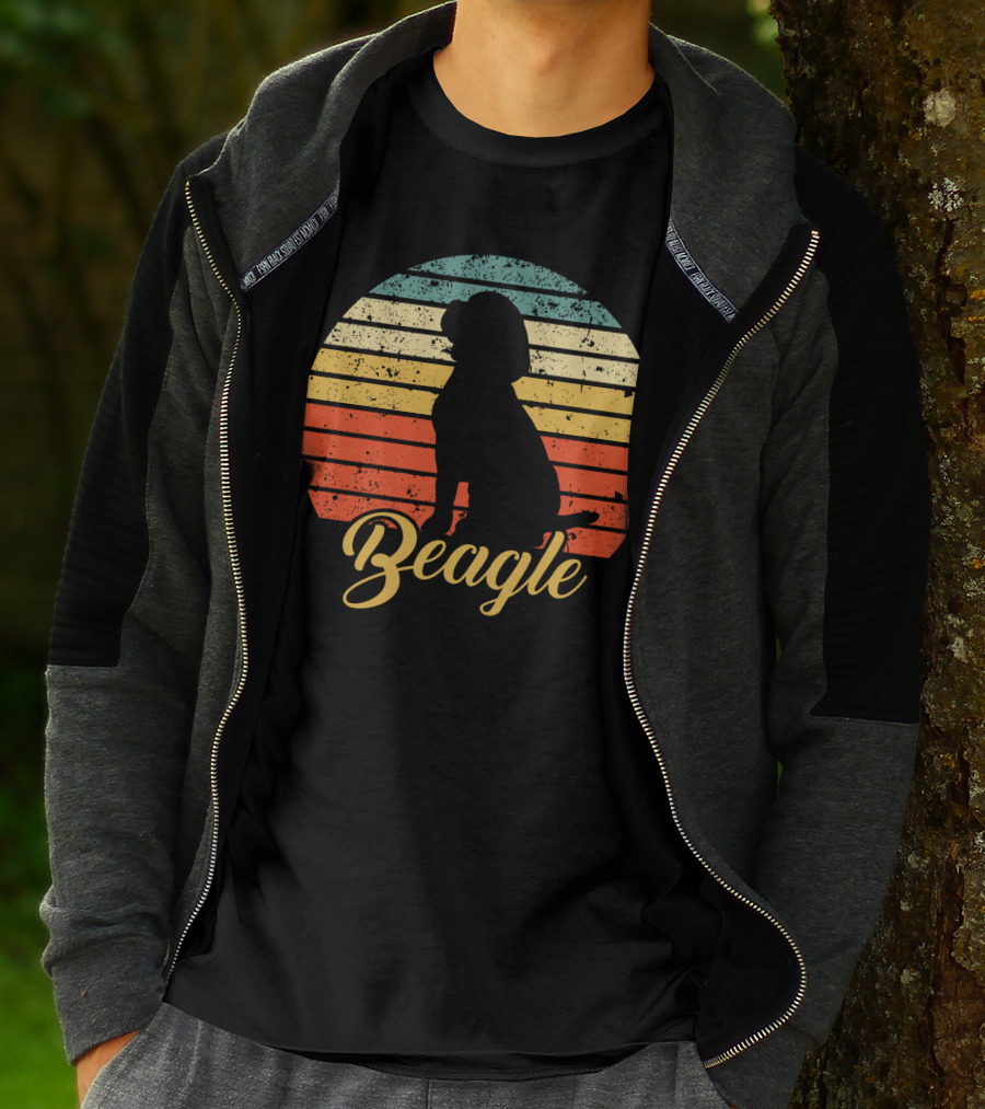 Vintage Beagle Silhouette With Retro Sunset Stripes T-Shirt