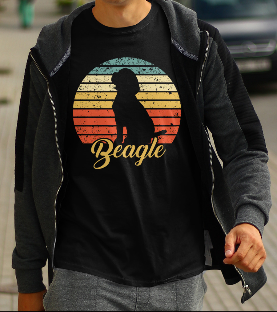 Vintage Beagle Silhouette With Retro Sunset Stripes T-Shirt