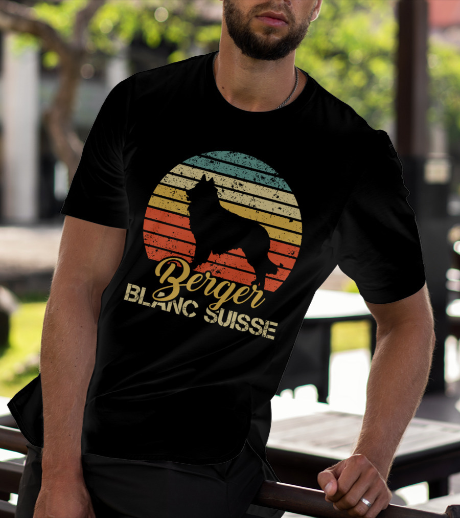 Retro Sunset Silhouette Berger Blanc Suisse Text T-Shirt