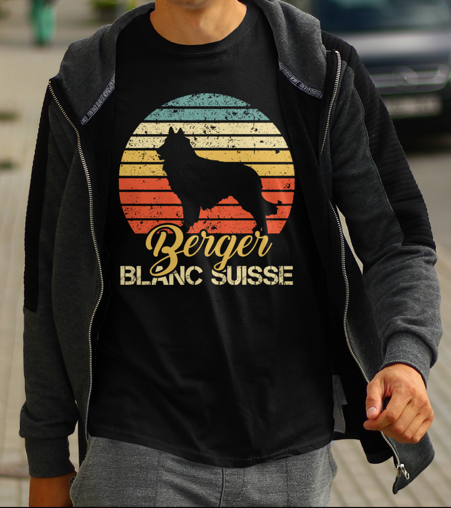 Retro Sunset Silhouette Berger Blanc Suisse Text T-Shirt