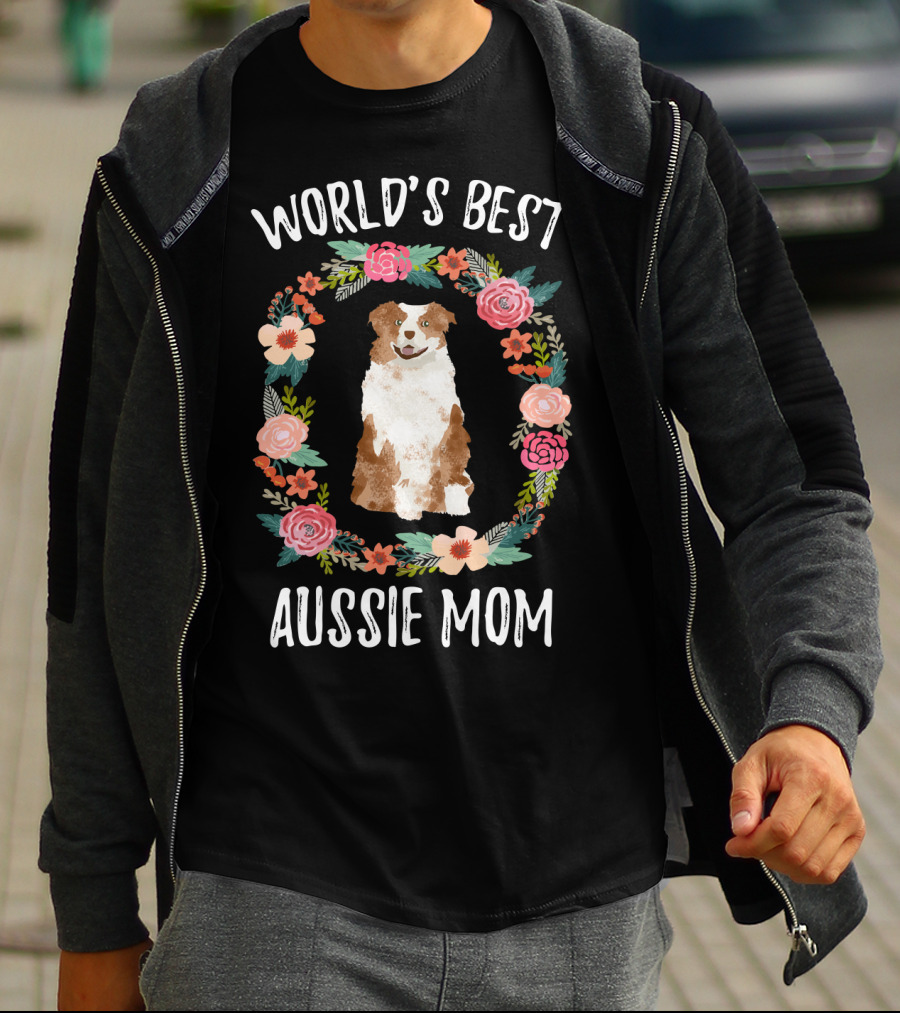 World's Best Aussie Mom Floral Dog T-Shirt