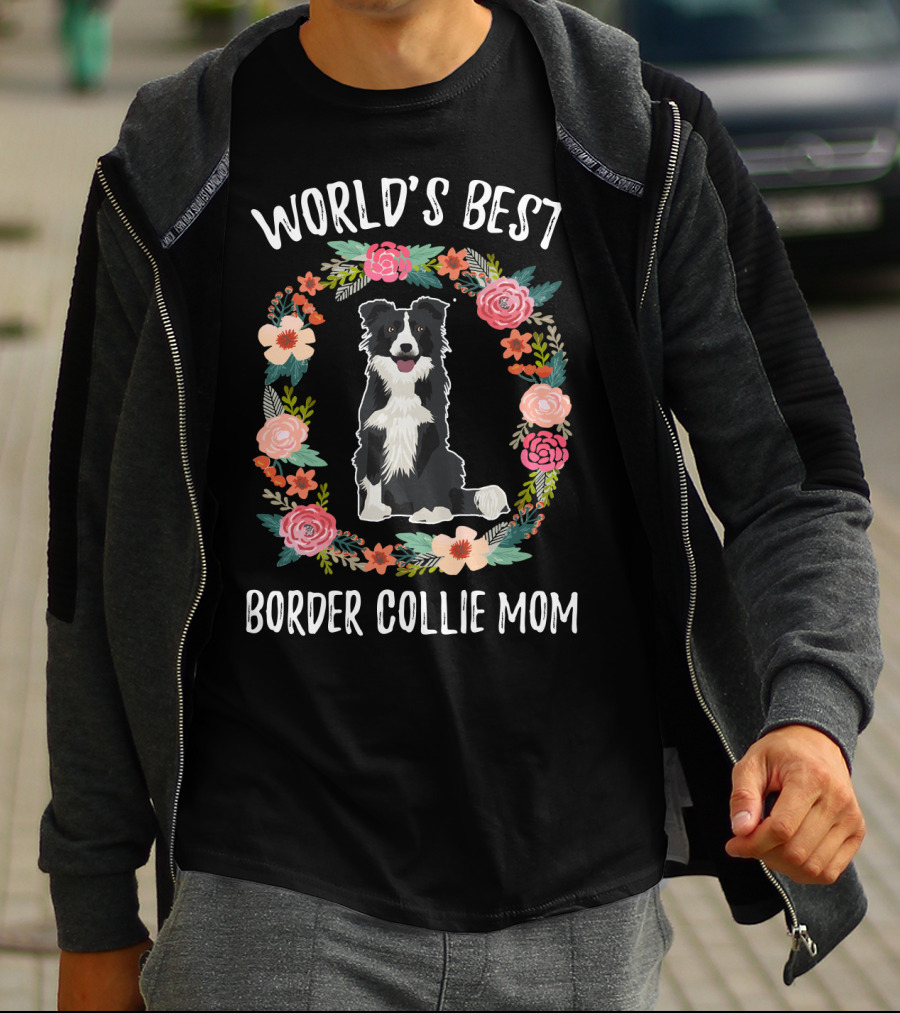 World's Best Border Collie Mom Floral Wreath T-Shirt