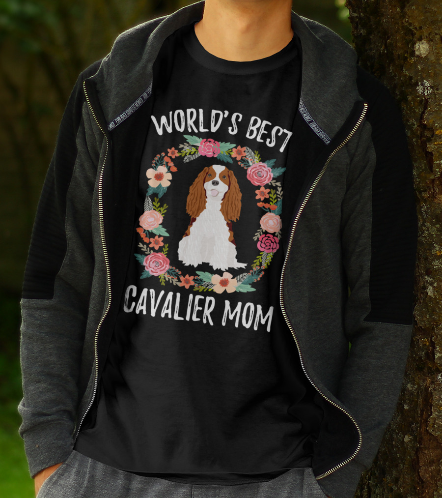 World's Best Cavalier Mom Floral Cavalier King Charles Spaniel T-Shirt