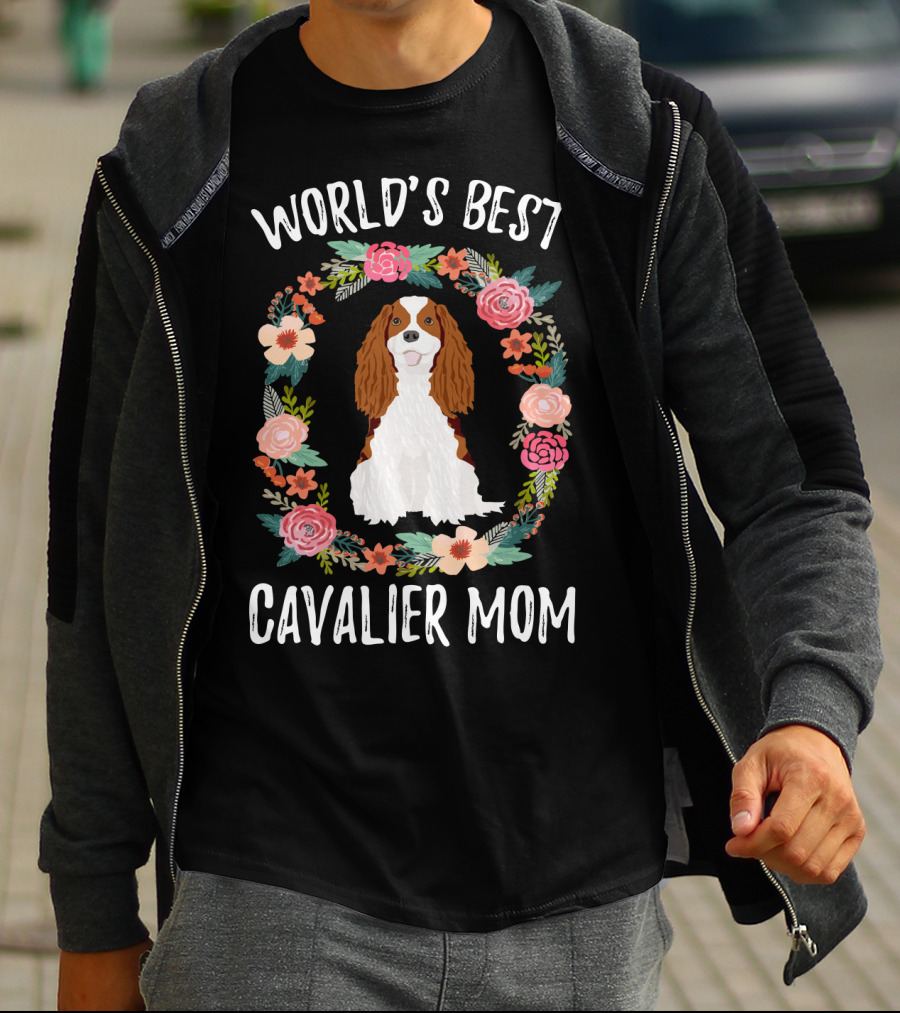 World's Best Cavalier Mom Floral Cavalier King Charles Spaniel T-Shirt