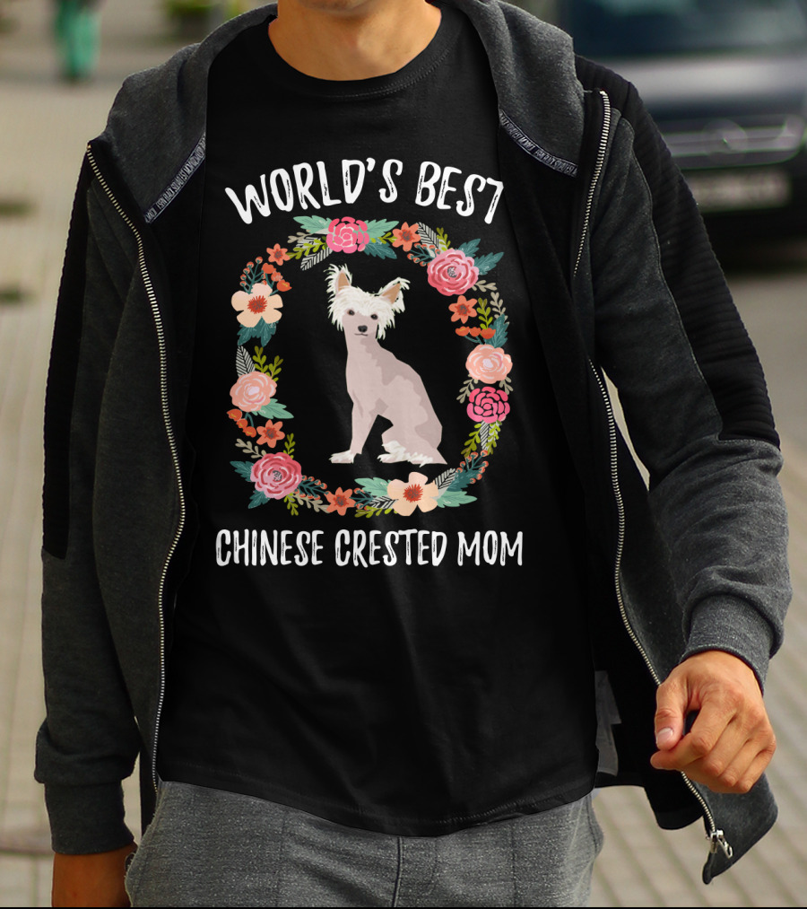 World's Best Chinese Crested Mom Floral Wreath T-Shirt