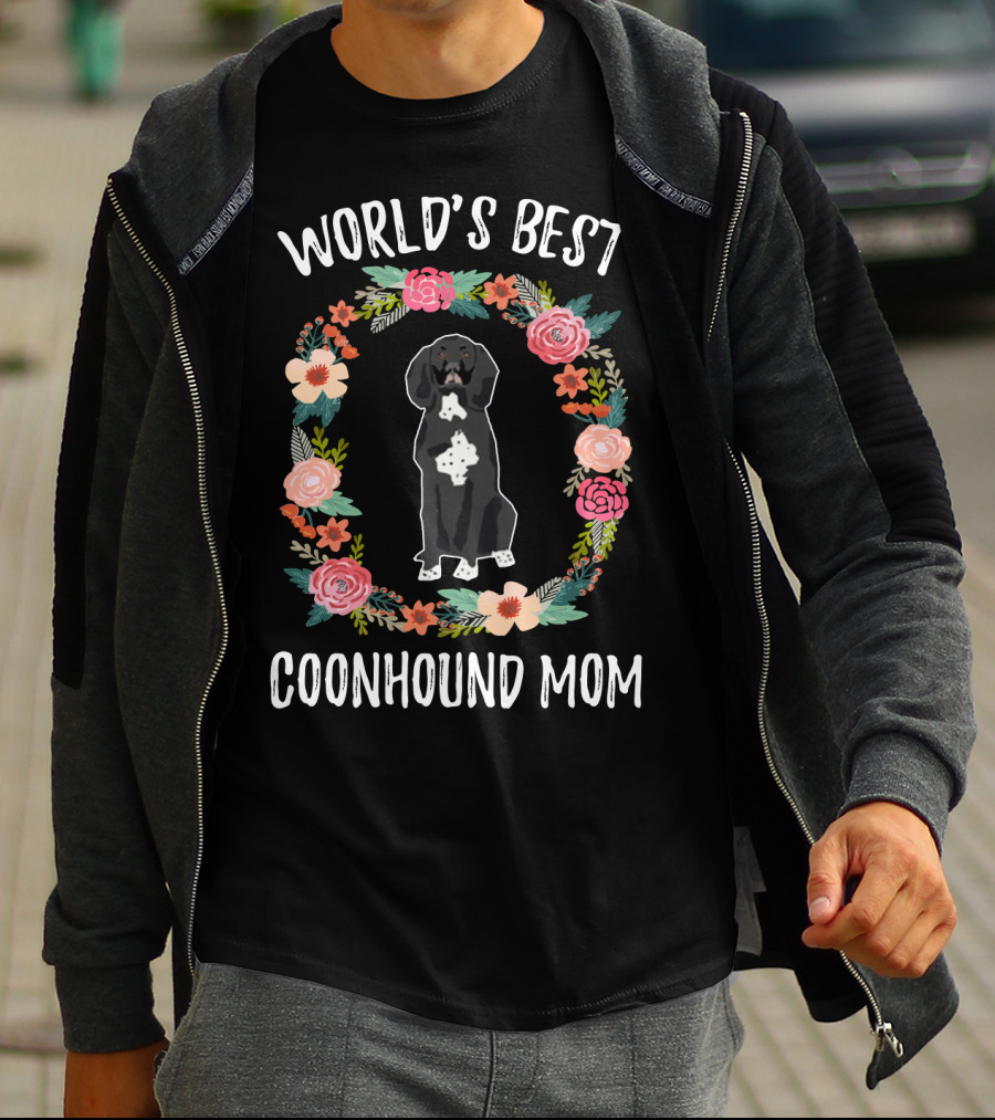 World's Best Coonhound Mom Floral Wreath T-Shirt