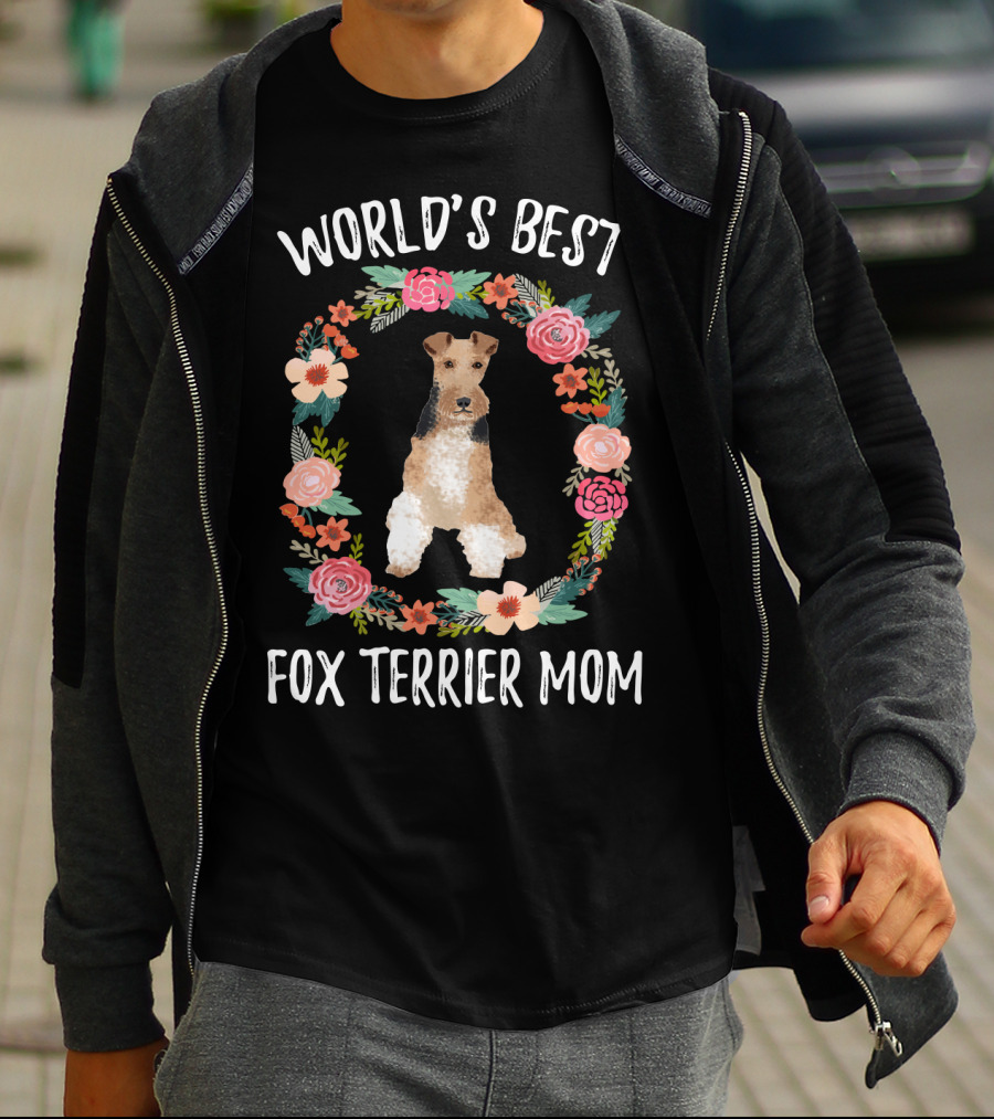 World's Best Fox Terrier Mom Floral Wreath T-Shirt