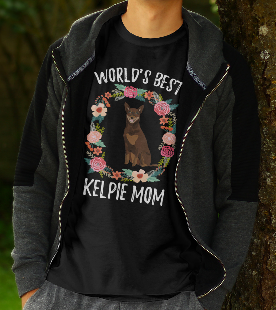 World's Best Kelpie Mom Floral Australian Kelpie Dog T-Shirt