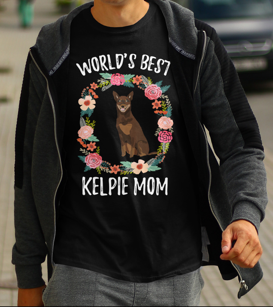 World's Best Kelpie Mom Floral Australian Kelpie Dog T-Shirt