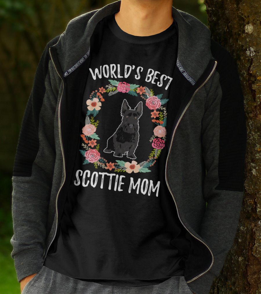 World's Best Scottie Mom Floral Wreath T-Shirt
