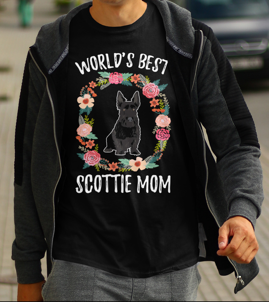 World's Best Scottie Mom Floral Wreath T-Shirt