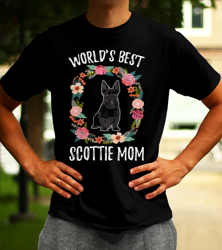 World's Best Scottie Mom Floral Wreath T-Shirt