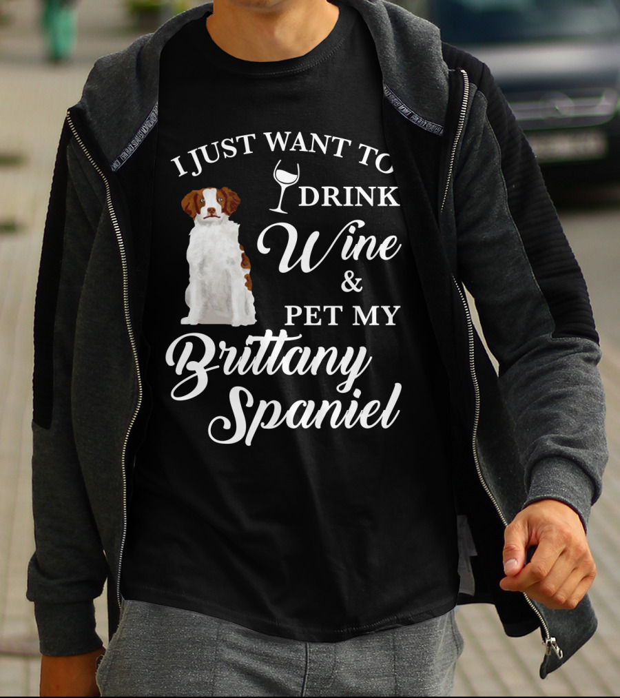 I Just Want To Drink Wine And Pet My Brittany Spaniel T-Shirt