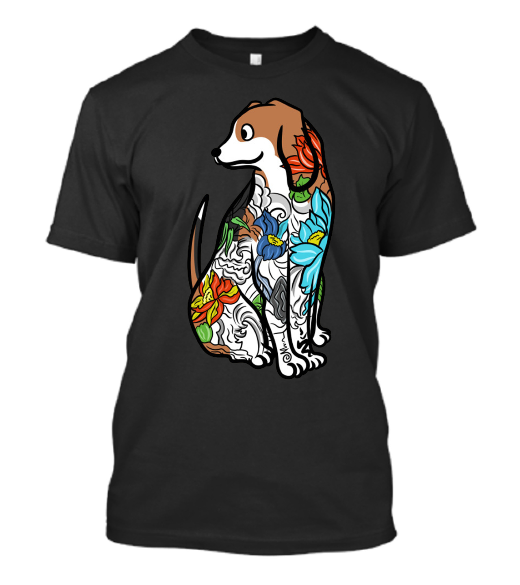 Beagle With Vibrant Floral Tattoo T-Shirt