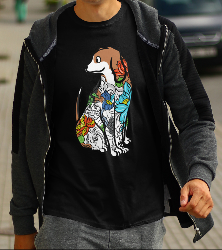 Beagle With Vibrant Floral Tattoo T-Shirt