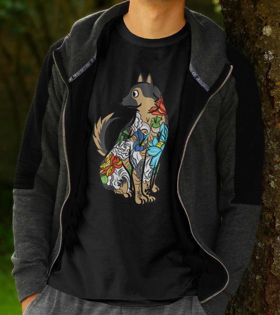 German Shepherd Vibrant Floral Tattoo T-Shirt