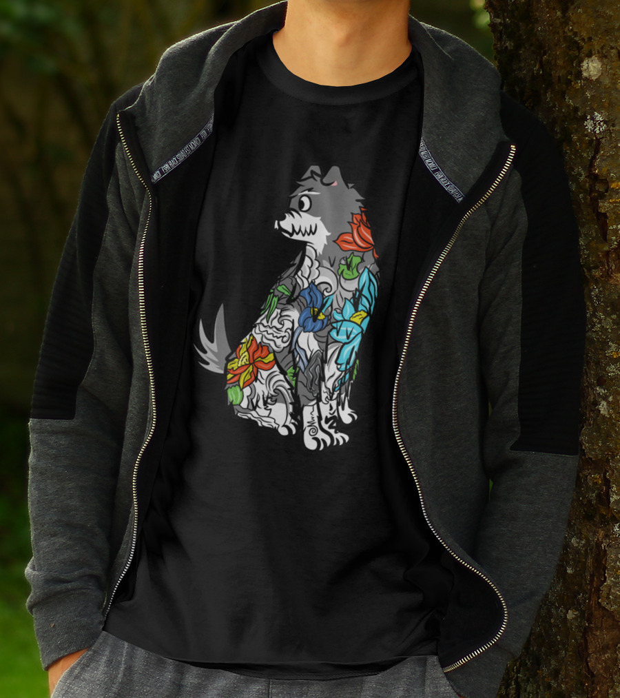 SCHNAUZER COLORFUL FLORAL TATTOO T-Shirt