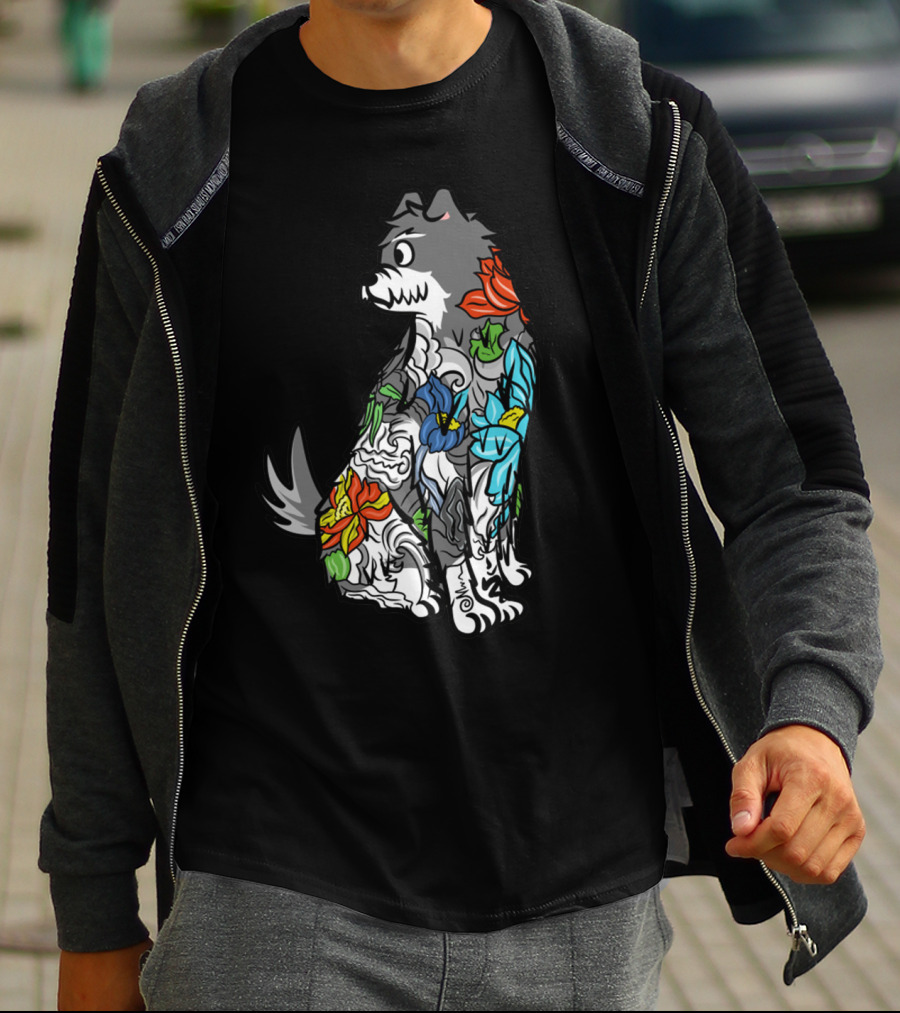 SCHNAUZER COLORFUL FLORAL TATTOO T-Shirt