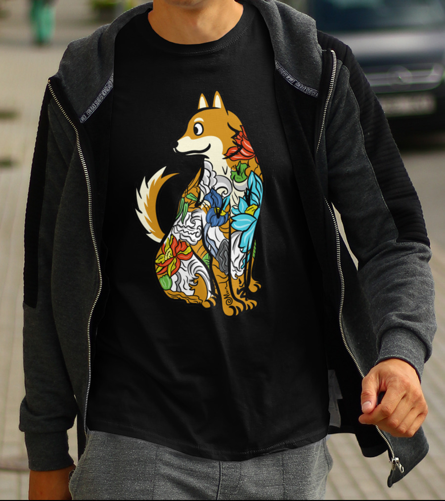 SHIBA INU TATTOO COLORFUL FLORAL T-Shirt