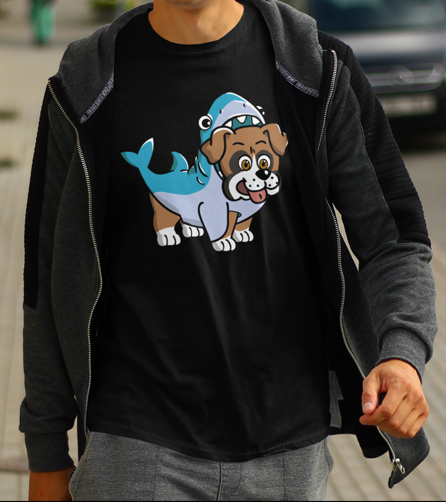 Friendly Boxer Dog In Shark Costume Playfully Walking T-Shirt
